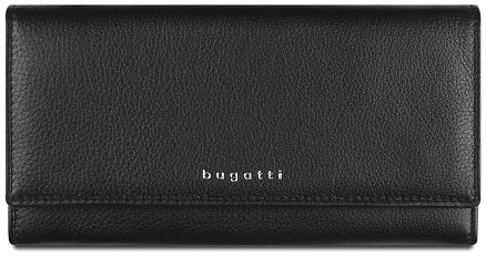 Кошелёк женский BUGATTI Lady Top, чёрный, натуральная воловья кожа, 20х2,5х10,5 см