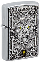 Зажигалка ZIPPO Wolf Emblem с покрытием Brushed Chrome, латунь/сталь, серебристая, 36x13x57 мм