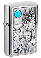 Зажигалка ZIPPO Wolf Design с покрытием Brushed Chrome, латунь/сталь, серебристая, 36x12x56 мм