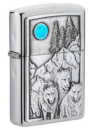 Зажигалка ZIPPO Wolf Design с покрытием Brushed Chrome, латунь/сталь, серебристая, 36x12x56 мм