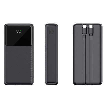 Внешний аккумулятор (powerbank) «Stream 20», 20 000 mAH, с двумя зарядными шнурами,  22,5W (Ватт)  super fast charge, Power Delivery (PD) 25.5W (dfnn), c цифровым дисплеем для контроля заряда, черный