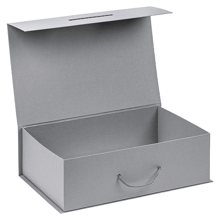 Подарочная коробка, размер 39*26,3*11 см, Solution Prestige Big Case Linen с магнитным клапаном и ручкой , с EVA ложементом 36,8*25,1*4 см под индивидуальную вырубку, серебристая, 