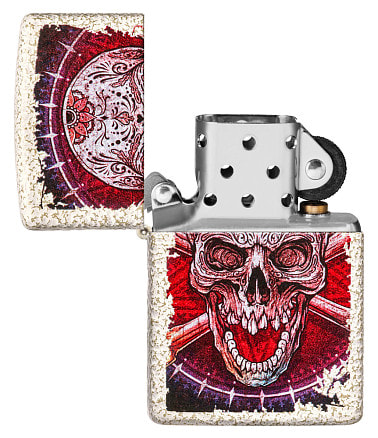 Зажигалка ZIPPO Skull Design с покрытием Mercury Glass, латунь/сталь, белая, 38x13x57 мм