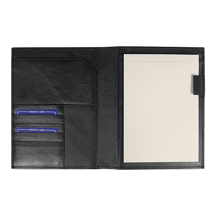 Суперобложка из натуральной кожи Universal leather размер А5+ , черная,  с блокнотом