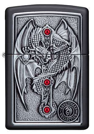 Зажигалка ZIPPO Winged Dragon Cross с покрытием Black Matte, латунь/сталь, чёрная, 38x13x57 мм