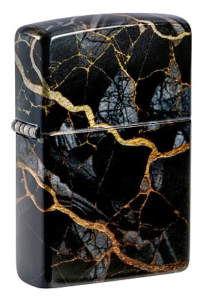 Зажигалка ZIPPO Fusion Marble Design с покрытием 540 Tumbled Chrome, латунь/сталь, черная, 38x13x57 мм
