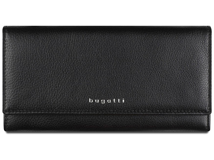 Кошелёк женский BUGATTI Lady Top, чёрный, натуральная воловья кожа, 20х2,5х10,5 см