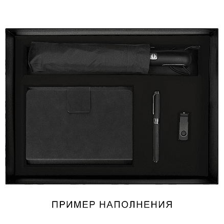 Подарочная коробка, размер 29,5x40,5x8 см, Solution Prestige Linen с магнитным клапаном, черная, с черным ложементом