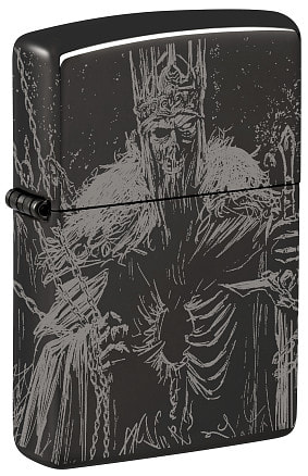 Зажигалка ZIPPO Skull King с покрытием High Polish Black, латунь/сталь, черная, глянцевая, 38x13x57 мм