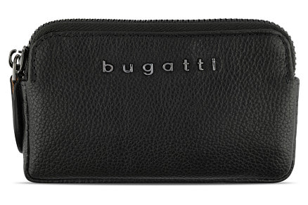 Ключница BUGATTI Bella, чёрная, воловья кожа/полиэстер, 12х1,5х7 см