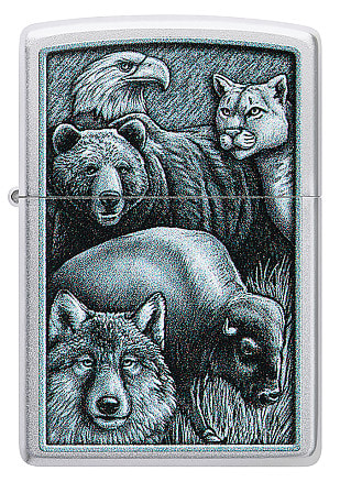 Зажигалка ZIPPO Animal Kingdom Design с покрытием Satin Chrome, латунь/сталь, серебристая, матовая, 38x13x57 мм