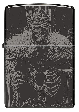 Зажигалка ZIPPO Skull King с покрытием High Polish Black, латунь/сталь, черная, глянцевая, 38x13x57 мм