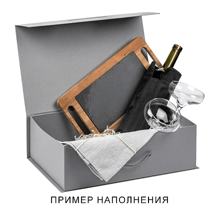 Подарочная коробка, размер 39*26,3*11 см, Solution Prestige Big Case Linen с магнитным клапаном и ручкой , серебристая