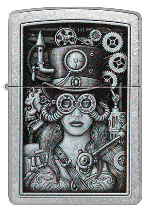 Зажигалка ZIPPO Steampunk с покрытием Street Chrome, латунь/сталь, серебристая, 38x13x57 мм