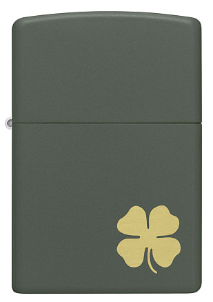 Зажигалка ZIPPO Four Leaf Clover с покрытием Green Matte, латунь/сталь, зеленая, 38x13x57 мм