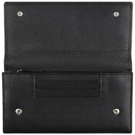 Кошелёк женский BUGATTI Lady Top, чёрный, натуральная воловья кожа, 20х2,5х10,5 см