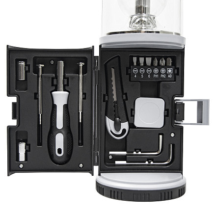 Набор инструментов Tools lantern cо встроенной лампой , 15 инструментов,  черный, в пластиковом футляре