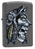 Зажигалка ZIPPO Wolf Skull с покрытием Iron Stone™, латунь/сталь, серая, матовая, 38x13x57 мм