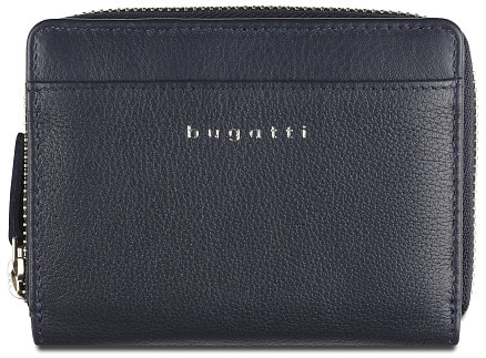 Кошелёк женский BUGATTI Lady Top, на молнии, тёмно-синий, натуральная воловья кожа, 12х2,5х9 см