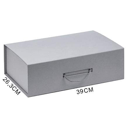 Подарочная коробка, размер 39*26,3*11 см, Solution Prestige Big Case Linen с магнитным клапаном и ручкой , серебристая
