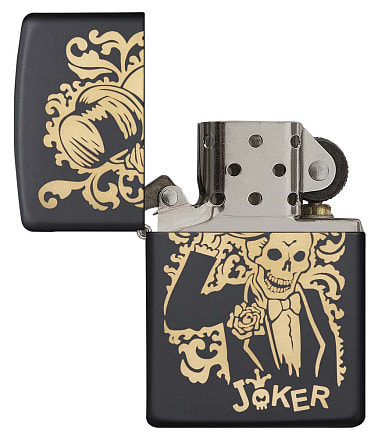 Зажигалка ZIPPO Skull Design с покрытием Black Matte, латунь/сталь, черная, 38x13x57 мм