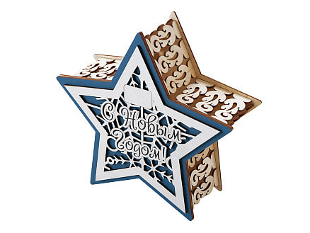 Шкатулка из фанеры в виде звезды Asteris, сине-серебристый