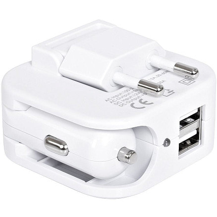 Адаптер с двумя USB-портами для зарядки от сети и от прикуривателя