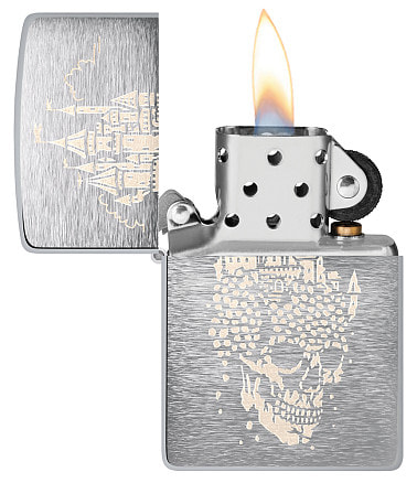 Зажигалка ZIPPO Skull Castle Design с покрытием Brushed Chrome, латунь/сталь, серебристая, 38x13x57 мм